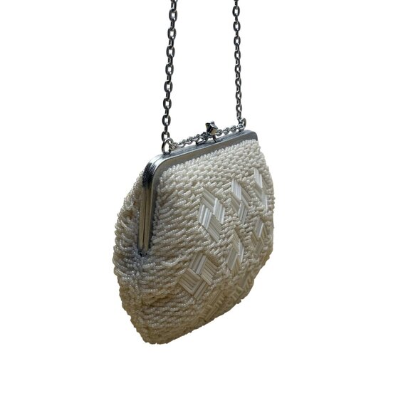 Vintage Magid Women’s Ivory Beaded Handbag With Chain Strap Evening Purse - Picture 4 of 12
